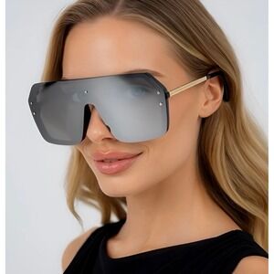 Sunglasses Women's Silver‎ Mirrored Lens Oversized Fashion Desiger Lentes Gafas